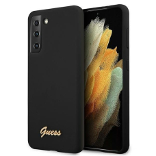 Originalus Guess dėklas GUHCS21MLSLMGBK S21+ G996 juodas Silicone Script Metal Logo