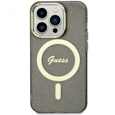 Dėklas Guess Glitter Gold MagSafe GUHMN61HCMCGK iPhone 11 / Xr Juodas