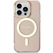 Dėklas Guess Glitter Gold MagSafe GUHMN61HCMCGP iPhone 11 / Xr Rožinis
