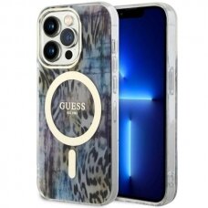 Dėklas Guess Leopard MagSafe GUHMP14LHLEOPWB iPhone 14 Pro Mėlynas