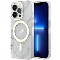 Dėklas Guess Marble MagSafe GUHMP14LPCUMAH iPhone 14 Pro Baltas