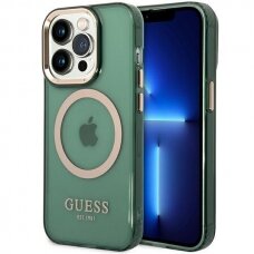 Dėklas Guess Gold Outline Translucent MagSafe GUHMP14XHTCMA iPhone 14 Pro Max Žalias