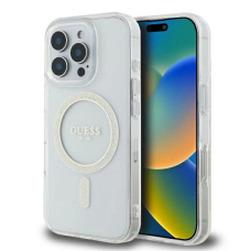 iPhone 16 Pro Guess GUHMP16LHFGERET kietas permatomas dėklas IML Glitter Circle MagSafe