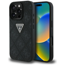 Guess Hot Stamp 4G Pattern Triangle Metal Logo Dėklas skirtas iPhone 16 Pro - Juodas