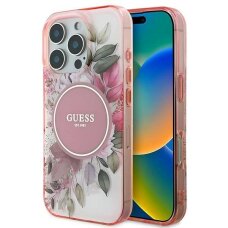iPhone 16 Pro Max dėklas Guess IML Flower & Tonal Circle su MagSafe – rožinis