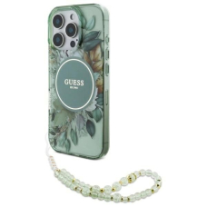 iPhone 16 Pro – Guess IML Flowers su perlų dirželiu MagSafe dėklas - Žalias