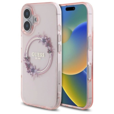 iPhone 16 – Guess IML Flowers Wreath MagSafe dėklas - Rožinis