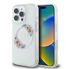 iPhone 16 Pro – Guess IML Flowers Wreath MagSafe dėklas - Skaidrus