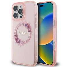 iPhone 16 Pro Max Dėklas Guess IML Flowers Wreath MagSafe – rožinis