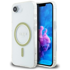 iPhone 16e – Guess IML Glitter Circle MagSafe dėklas - Skaidrus