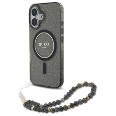iPhone 16 – Guess IML Glitter With Pearl Strap MagSafe dėklas - Juodas
