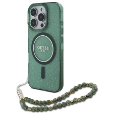 iPhone 16 Pro Max – Guess IML Glitter With Pearl Strap MagSafe dėklas - Žalias