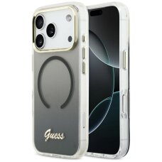 iPhone 17 Pro Guess IML Gradient Script Metal MagSafe dėklas – juodas iPhone 17 Pro Guess IML Gradient Script Metal MagSafe dėklas – juodas