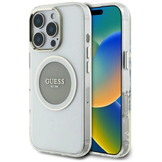 iPhone 16 Pro Max Guess IML Metal Colored Circle Classic Logo MagSafe dėklas - pilkas