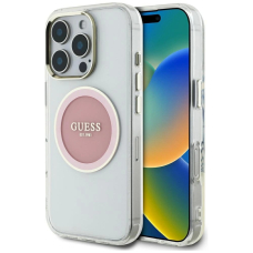 iPhone 16 Pro Max Guess IML Metal Colored Circle Classic Logo MagSafe dėklas - rožinis