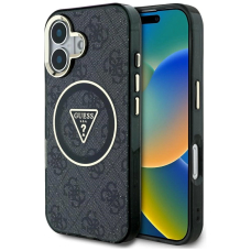 iPhone 16 – Guess IML Metal Glitter 4G Circle Triangle MagSafe dėklas - Juodas