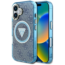 iPhone 16 – Guess IML Metal Glitter 4G Circle Triangle MagSafe dėklas - Mėlynas