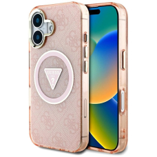 iPhone 16 – Guess IML Metal Glitter 4G Circle Triangle MagSafe dėklas - Rožinis