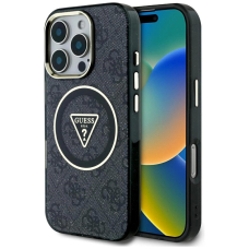 iPhone 16 Pro Max – Guess IML Metal Glitter 4G Circle Triangle MagSafe dėklas - Juodas