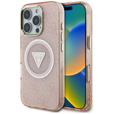 iPhone 16 Pro Max – Guess IML Metal Glitter 4G Circle Triangle MagSafe dėklas - Rožinis