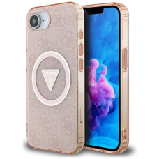 iPhone 16e – Guess IML Metal Glitter 4G Circle Triangle MagSafe dėklas - Rožinis