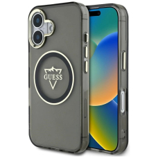 Guess IML Metal Mountain Logo MagSafe Dėklas skirtas iPhone 16 - Juodas