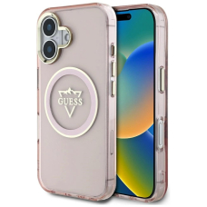 Guess IML Metal Mountain Logo MagSafe iPhone 16 Dėklas - Rožinis