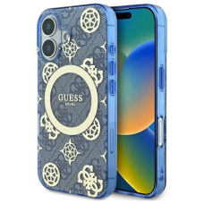 iPhone 16 – Guess IML Peony On 4G Background MagSafe dėklas - Mėlynas