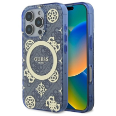 iPhone 16 Pro – Guess IML Peony On 4G Background MagSafe dėklas - Mėlynas