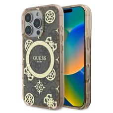 iPhone 16 Pro – Guess IML Peony On 4G Background MagSafe dėklas - Rudas