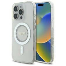 iPhone 16 Pro Max Guess IML Rhinestones MagSafe dėklas – baltas iPhone 16 Pro Max Guess IML Rhinestones MagSafe dėklas – baltas