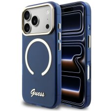 iPhone 17 Pro Max Guess IML Script Metal MagSafe dėklas – mėlynas iPhone 17 Pro Max Guess IML Script Metal MagSafe dėklas – mėlynas