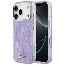 iPhone 17 Pro Max Guess IML Shell Script Metal MagSafe dėklas – violetinis iPhone 17 Pro Max Guess IML Shell Script Metal MagSafe dėklas – violetinis