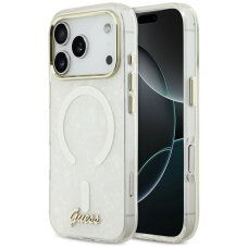 iPhone 17 Pro Max Guess IML Shell Script Metal MagSafe dėklas – baltas iPhone 17 Pro Max Guess IML Shell Script Metal MagSafe dėklas – baltas