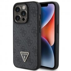Dėklas Guess Leather 4G Diamond Triangle   iPhone 15 Pro - Juodas