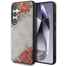 Guess Odinis 4G Flowers Print Metal Classic Logo MagSafe Dėklas skirtas Samsung Galaxy S25 - Rožinis