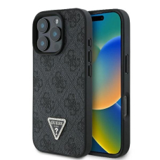 iPhone 16 Pro – Guess Leather 4G Triangle Strass dėklas - Juodas
