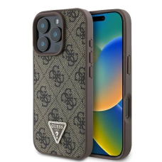 iPhone 16 Pro – Guess Leather 4G Triangle Strass MagSafe dėklas - Rudas