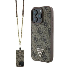 iPhone 16 Pro Max – Guess Leather Metal Logo Strass Crossbody dėklas - Rudas