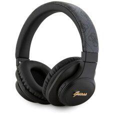 Belaidės ausinės Guess Leather Tone On Tone Script Bluetooth 4G Over-Ear – juodos