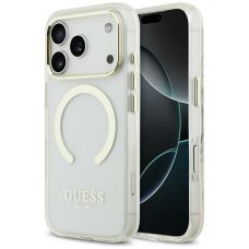 iPhone 17 Pro Guess Metal Outline MagSafe dėklas – auksinis iPhone 17 Pro Guess Metal Outline MagSafe dėklas – auksinis