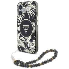 Guess Palm Trees Triangle Pearl Strap MagSafe Dėklas skirtas iPhone 16 Juodas