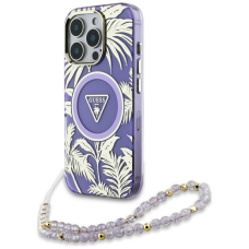 Guess Palm Trees Triangle Pearl Strap MagSafe Dėklas skirtas iPhone 16 Pro Violetinis