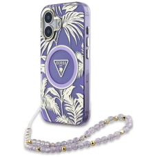 Guess Palm Trees Triangle Pearl Strap MagSafe Dėklas skirtas iPhone 16 Violetinis