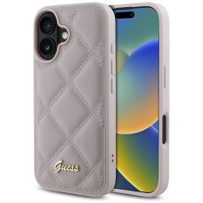 iPhone 16 – Guess Quilted Metal Logo dėklas - Rožinis