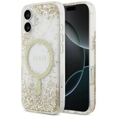 iPhone 17 dėklas Guess Resin Bottom Glitter MagSafe – auksinis