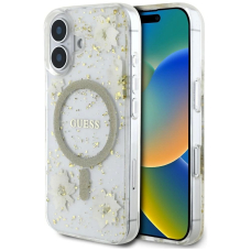 iPhone 16 – Guess Resin Flowers Glitter MagSafe dėklas - Smėlinis