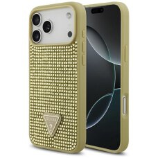 iPhone 17 Pro Max dėklas Guess Rhinestone Triangle Logo – auksinis