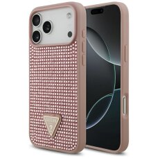 iPhone 17 Pro Max dėklas Guess Rhinestone Triangle Logo – rožinis