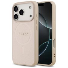 iPhone 17 Pro dėklas Guess Saffiano Classic Logo su MagSafe – rožinis